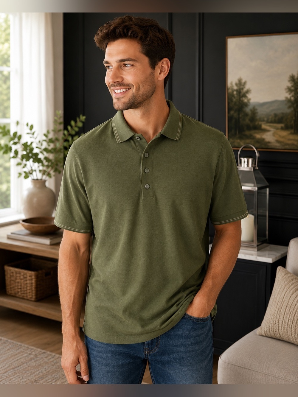 Claiborne Olive Green Polo Shirt Men’s Medium Short Sleeve Casual Classic Fit